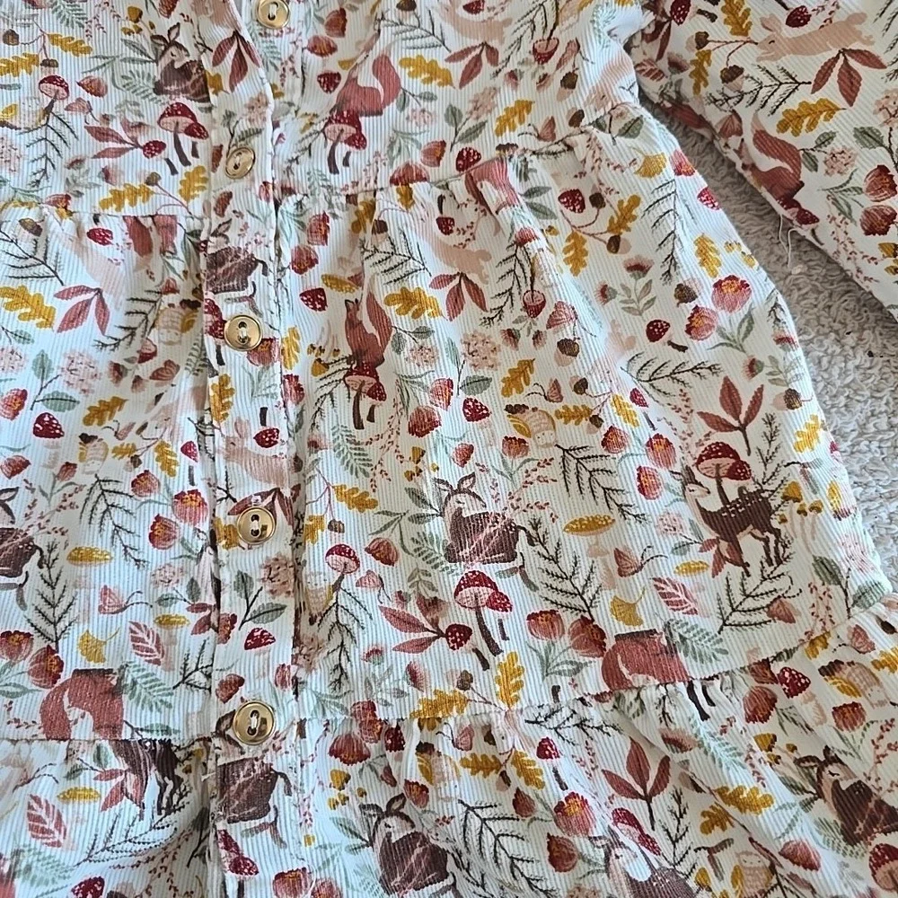 Happily Grey Kids 3T Girls Dress Deer Mushroom Nature Long Sleeve Corduroy
